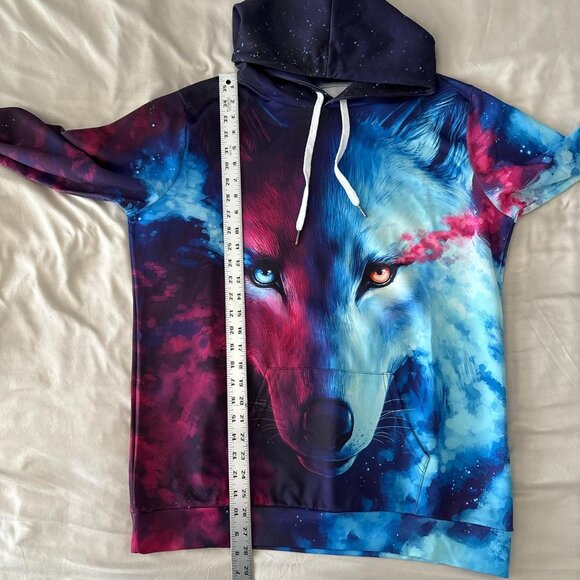 Galaxy Wolf Hoodie in Blue and Red - Picture 3 of 5